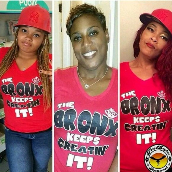 Next Level Apparel "The Bronx Keeps Creatin It" XL Red Women's V-Neck T-Shirt - Picture 6 of 9